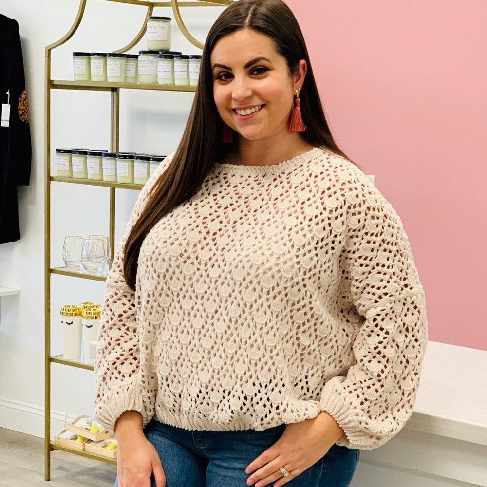 Chenille eyelet pullover